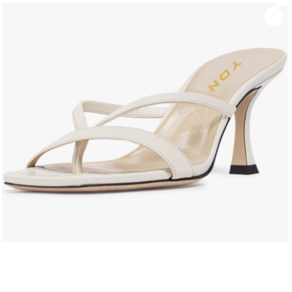 Ydn White Square Open Toe Sandal Slides High Heel… - image 1